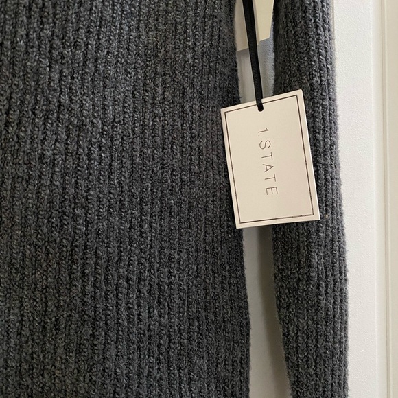 1. State Keyhole Gray Ribbed Sweater - Picture 3 of 6